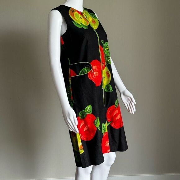Vintage Apple Print Front Zip Shift Dress - Picture 2 of 7
